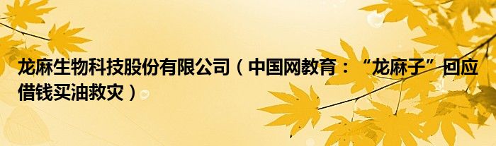 龙麻生物科技股份有限公司（中国网教育：“龙麻子”回应借钱买油救灾）