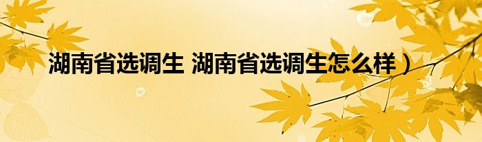 湖南省选调生 湖南省选调生怎么样）