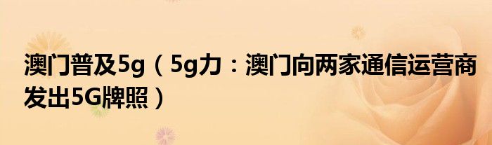 澳门普及5g（5g力：澳门向两家通信运营商发出5G牌照）