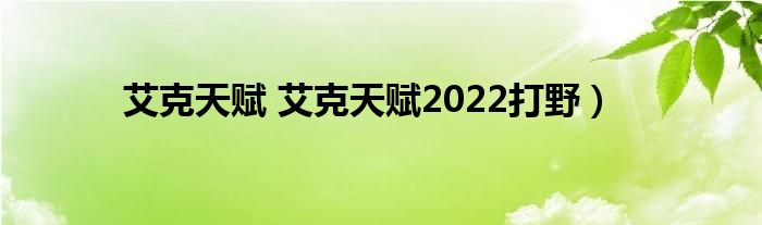 艾克天赋 艾克天赋2022打野）