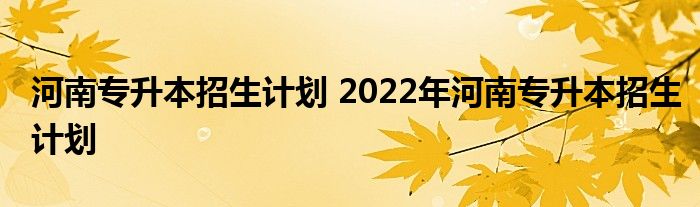 河南专升本招生计划 2022年河南专升本招生计划
