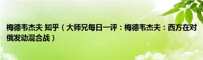 梅德韦杰夫 知乎（大师兄每日一评：梅德韦杰夫：西方在对俄发动混合战）