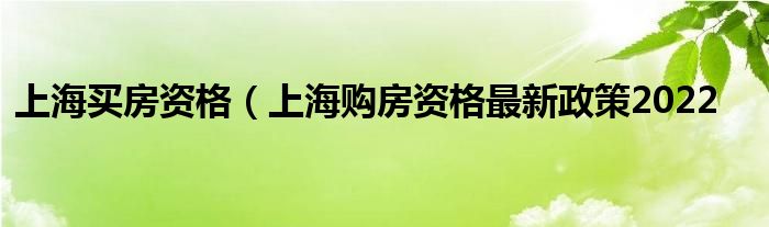 上海买房资格（上海购房资格最新政策2022