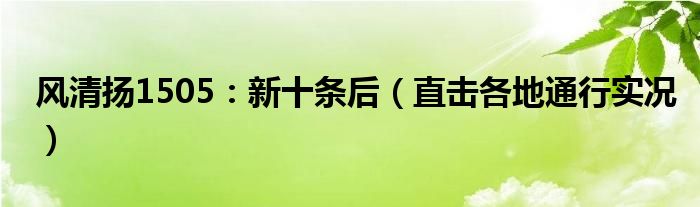 风清扬1505：新十条后（直击各地通行实况）