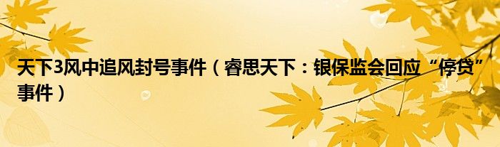 天下3风中追风封号事件（睿思天下：银保监会回应“停贷”事件）