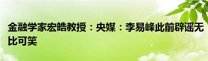 金融学家宏皓教授：央媒：李易峰此前辟谣无比可笑