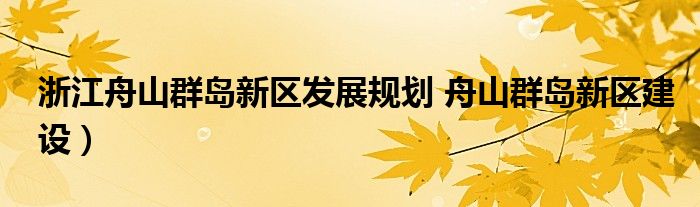 浙江舟山群岛新区发展规划 舟山群岛新区建设）