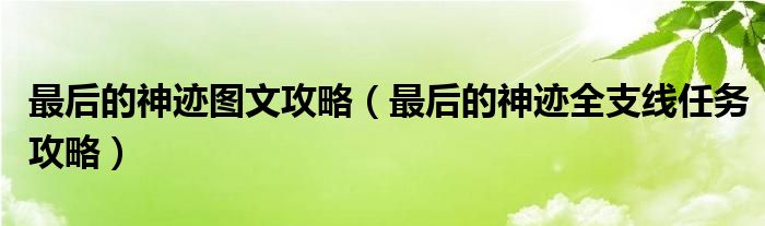 最后的神迹图文攻略（最后的神迹全支线任务攻略）