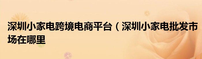 深圳小家电跨境电商平台（深圳小家电批发市场在哪里