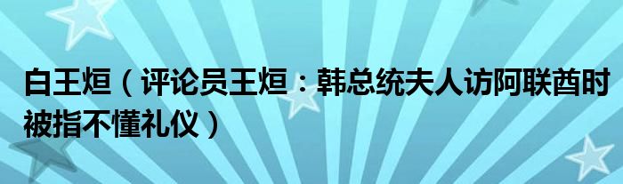 白王烜（评论员王烜：韩总统夫人访阿联酋时被指不懂礼仪）