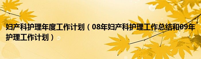 妇产科护理年度工作计划（08年妇产科护理工作总结和09年护理工作计划）