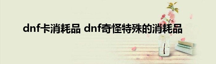 dnf卡消耗品 dnf奇怪特殊的消耗品