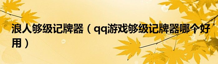 浪人够级记牌器（qq游戏够级记牌器哪个好用）