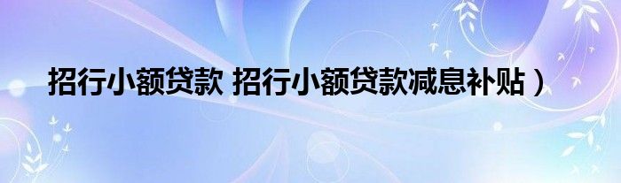 招行小额贷款 招行小额贷款减息补贴）