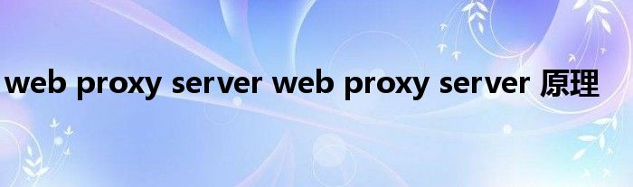 web proxy server web proxy server 原理