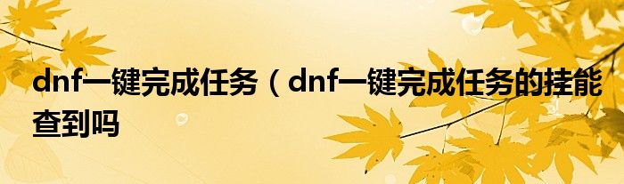 dnf一键完成任务（dnf一键完成任务的挂能查到吗