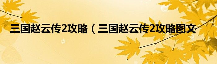 三国赵云传2攻略（三国赵云传2攻略图文