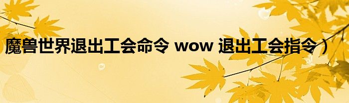 魔兽世界退出工会命令 wow 退出工会指令）