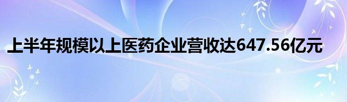 上半年规模以上医药企业营收达647.56亿元