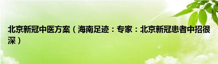 北京新冠中医方案（海南足迹：专家：北京新冠患者中招很深）