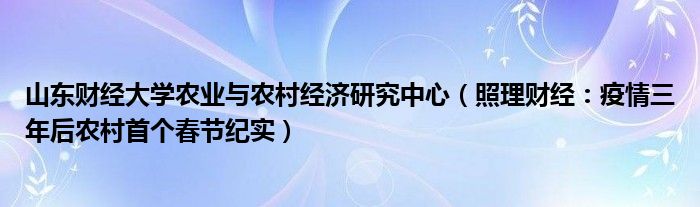 山东财经大学农业与农村经济研究中心（照理财经：疫情三年后农村首个春节纪实）