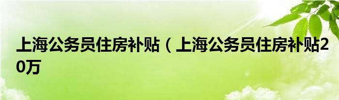 上海公务员住房补贴（上海公务员住房补贴20万