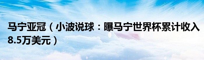 马宁亚冠（小波说球：曝马宁世界杯累计收入8.5万美元）