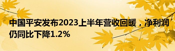 中国平安发布2023上半年营收回暖，净利润仍同比下降1.2%