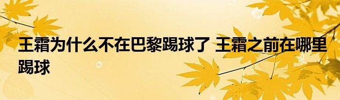 王霜为什么不在巴黎踢球了 王霜之前在哪里踢球