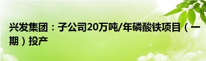 兴发集团：子公司20万吨/年磷酸铁项目（一期）投产