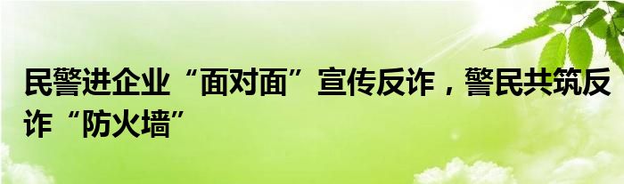 民警进企业“面对面”宣传反诈，警民共筑反诈“防火墙”