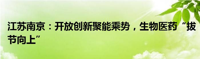 江苏南京：开放创新聚能乘势，生物医药“拔节向上”