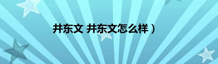 井东文 井东文怎么样）