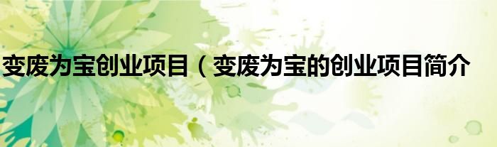 变废为宝创业项目（变废为宝的创业项目简介