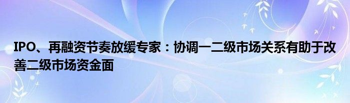 IPO、再融资节奏放缓专家：协调一二级市场关系有助于改善二级市场资金面