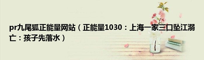 pr九尾狐正能量网站（正能量1030：上海一家三口坠江溺亡：孩子先落水）