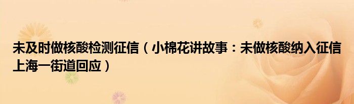 未及时做核酸检测征信（小棉花讲故事：未做核酸纳入征信上海一街道回应）