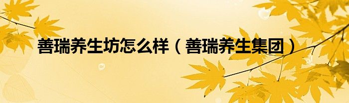善瑞养生坊怎么样（善瑞养生集团）