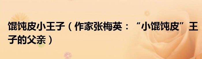 馄饨皮小王子（作家张梅英：“小馄饨皮”王子的父亲）