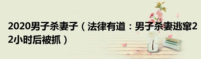 2020男子杀妻子（法律有道：男子杀妻逃窜22小时后被抓）