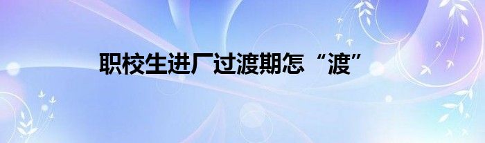 职校生进厂过渡期怎“渡”