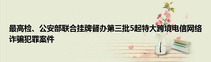 最高检、公安部联合挂牌督办第三批5起特大跨境电信网络诈骗犯罪案件