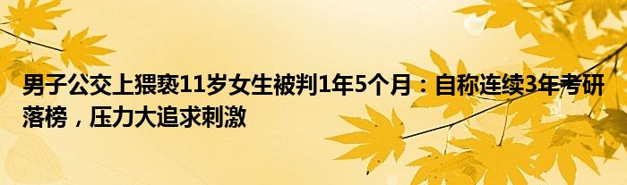 男子公交上猥亵11岁女生被判1年5个月：自称连续3年考研落榜，压力大追求刺激