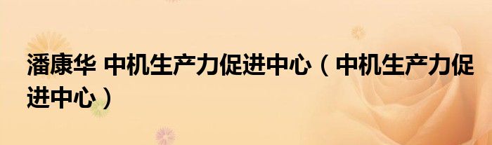 潘康华 中机生产力促进中心（中机生产力促进中心）