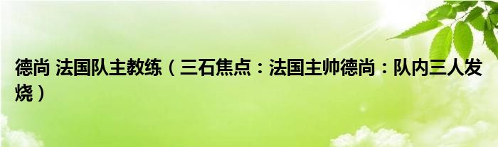 德尚 法国队主教练（三石焦点：法国主帅德尚：队内三人发烧）