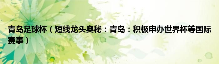 青岛足球杯（短线龙头奥秘：青岛：积极申办世界杯等国际赛事）