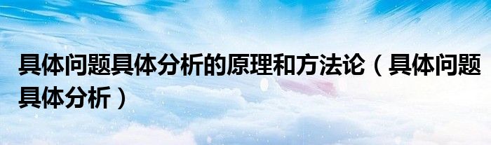 具体问题具体分析的原理和方法论（具体问题具体分析）