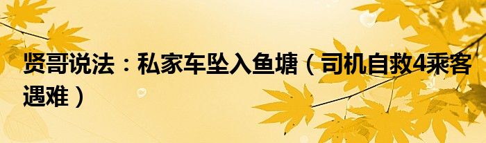 贤哥说法：私家车坠入鱼塘（司机自救4乘客遇难）