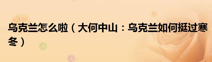 乌克兰怎么啦（大何中山：乌克兰如何挺过寒冬）