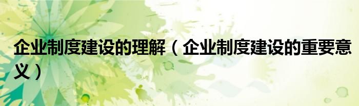 企业制度建设的理解（企业制度建设的重要意义）